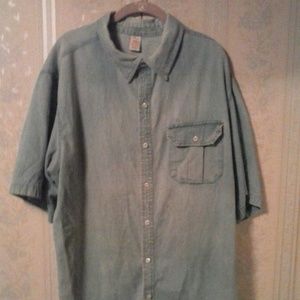 OPEN TRAILS MENS LT BLUE SHORT SLEEVE JEAN SHIRT
